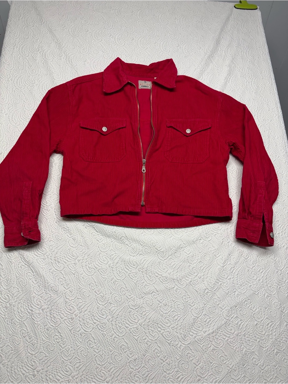 Relay Red Cropped Corduroy Zip Jacket